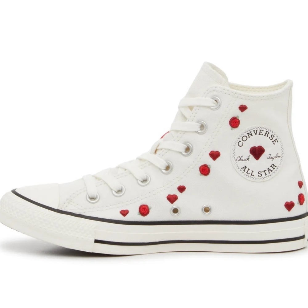 SOLD. NIB Converse All Star White Sneakers with Red Heart Details - Picture 1 of 9